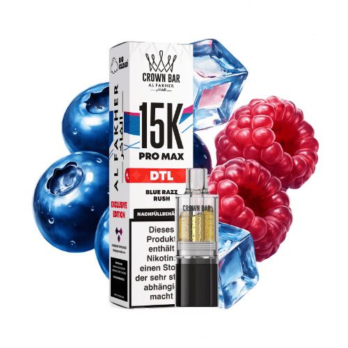 Al Fakher Crown Bar 15K Pro Max DTL Pod Blue Razz Rush 10ml